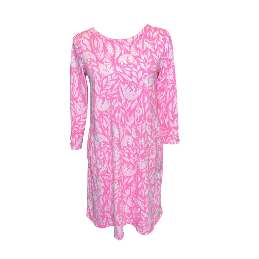 Lilly Pulitzer ChillyLilly Pink White Floral A-Line Dress Pockets XS UPF 50+